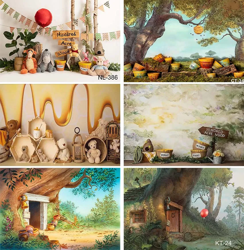 

Hunny Winnie Bear Photography Backdrop Sweet Honey Baby Newborn Child Portrait Birthday Background Photo Studio Photocall