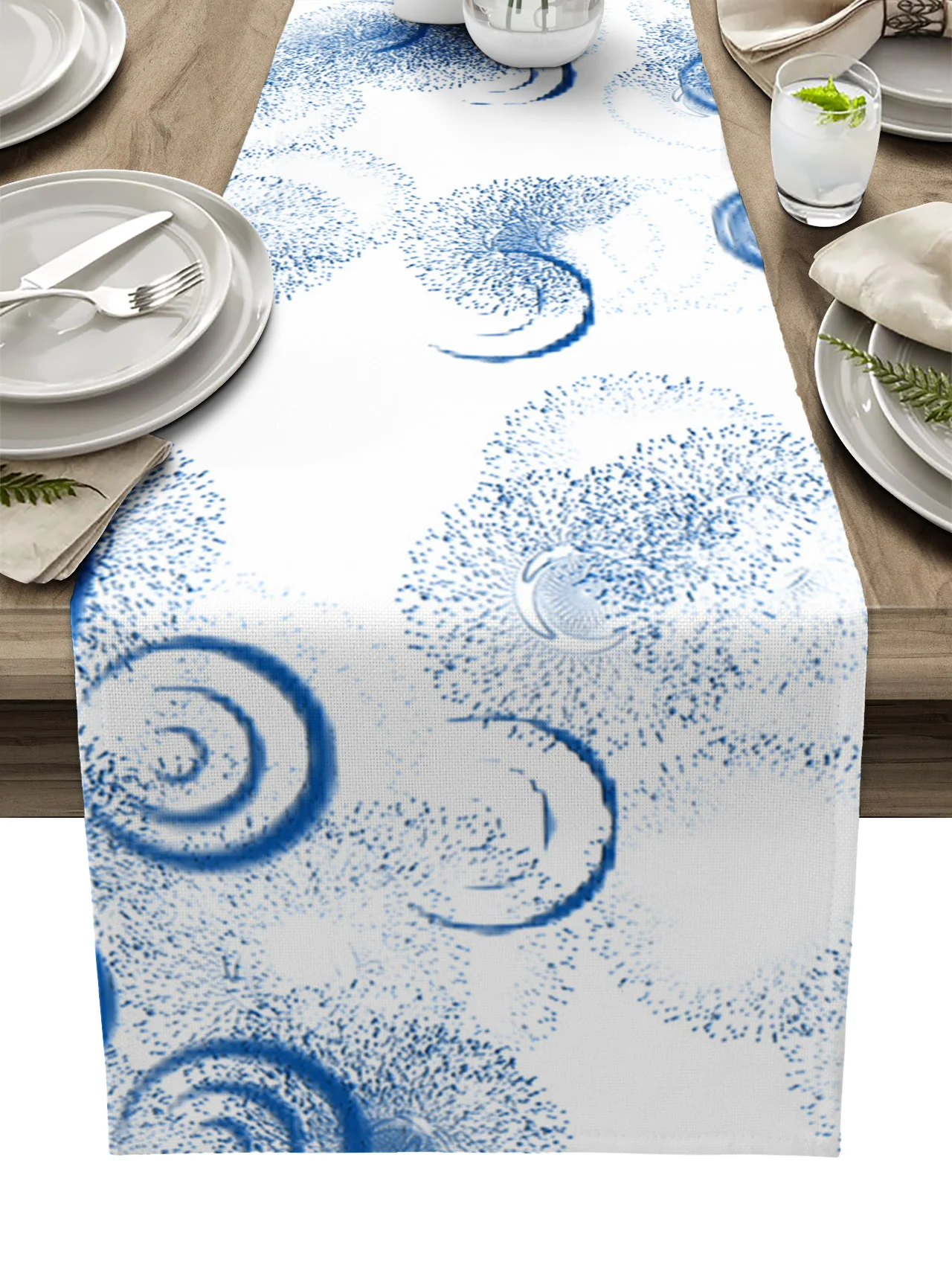 

Abstract Retro Blue White Wedding Decor Table Runners Coffee Table Kitchen Dining Table Cloths Home Party Decor