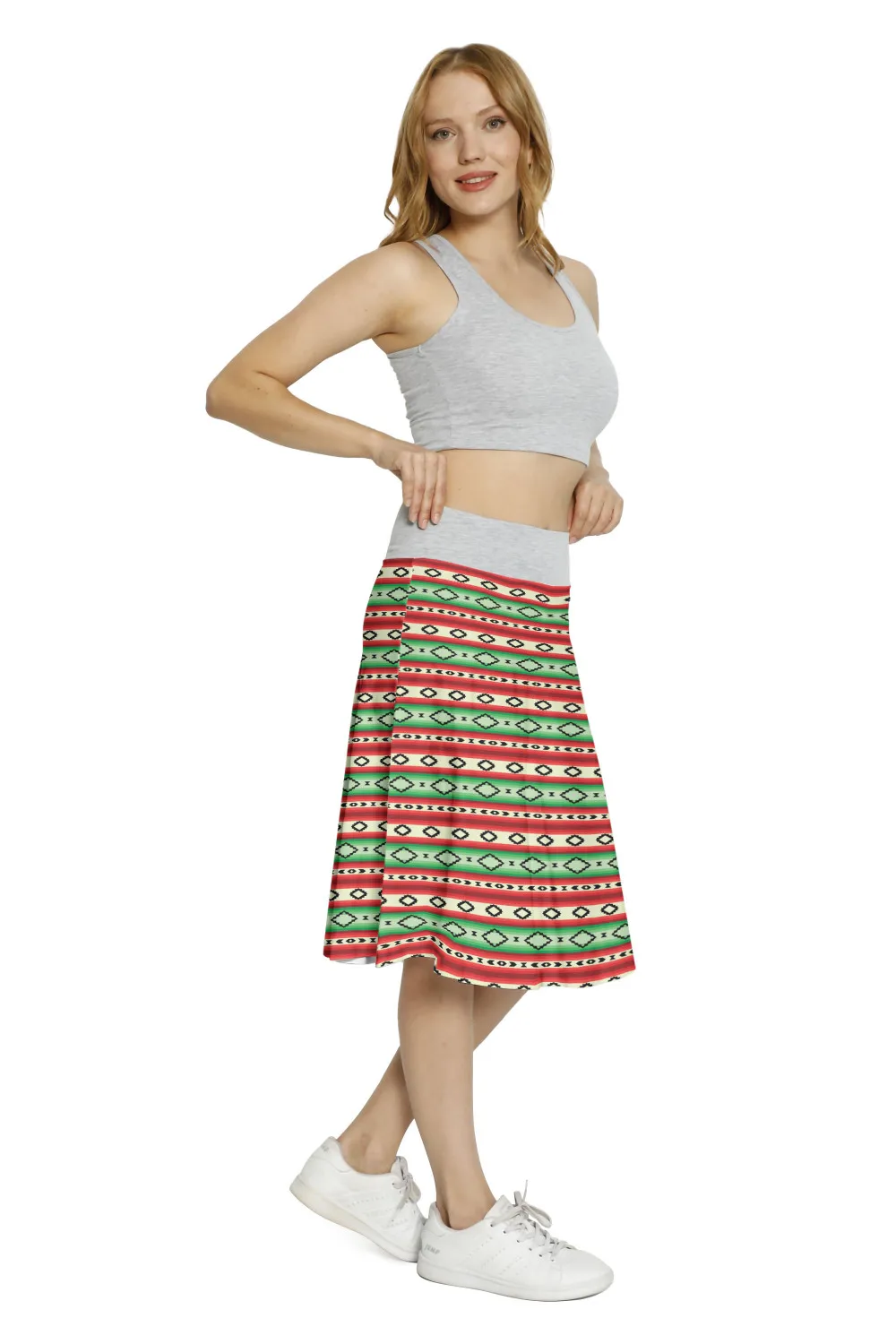 Юбка женская трапециевидная средней длины с высокой талией и принтом | Женская