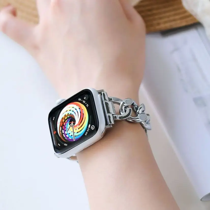 

For Apple popular fashion strap+case se76543 42mm 38 40 41 45 44mm metal stainless steel band Iwatch series accessories bracelet
