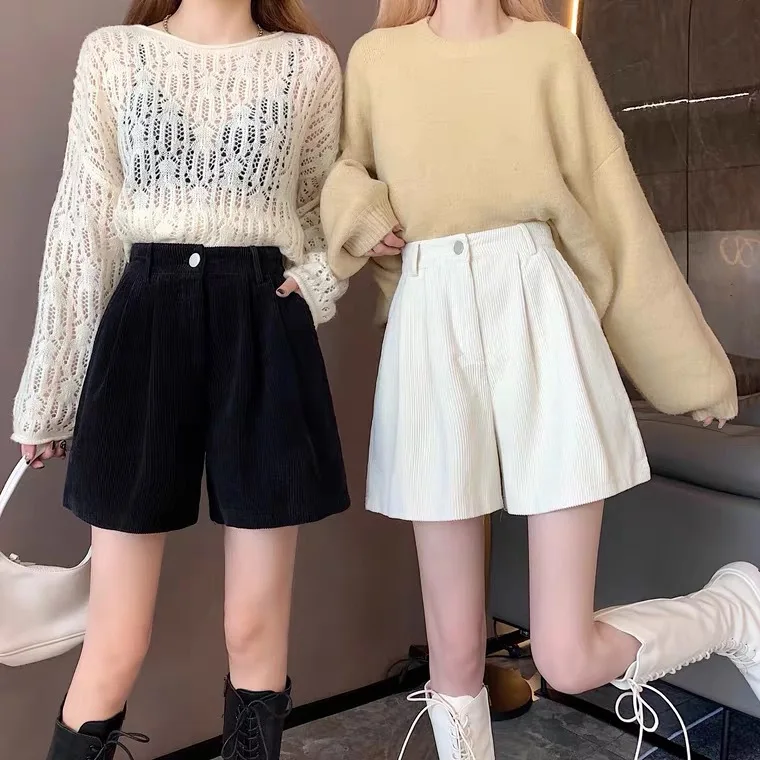 

Shorts Women Autumn Spring Simple Pure Corduroy New Arrival Cozy Casual Fashion Basic Feminino 2022 New