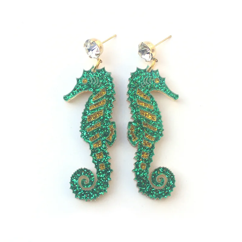 Блестящие акриловые висячие серьги в виде морских животных коньков для женщин