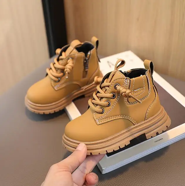 

2023 Winter Children Boots Boys Girls Leather Snow Boots Plush Fashion Waterproof Non-slip Warm Kids Boots Shoes 21-30 Sneakers
