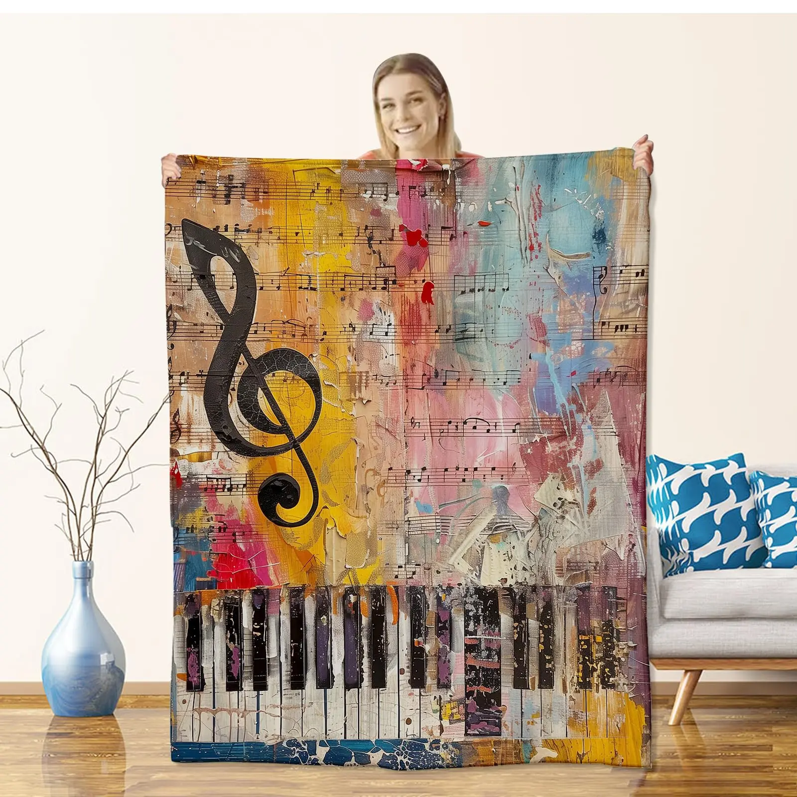 

Плед с принтом фортепиано из полиэстера