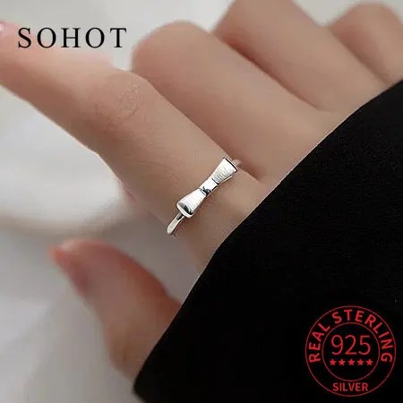 

Fashion 925 Sterling Silver Bowknot 18K Gold Adjustable Ring For Women Party Cute Fine Jewelry Minimalist Accessories