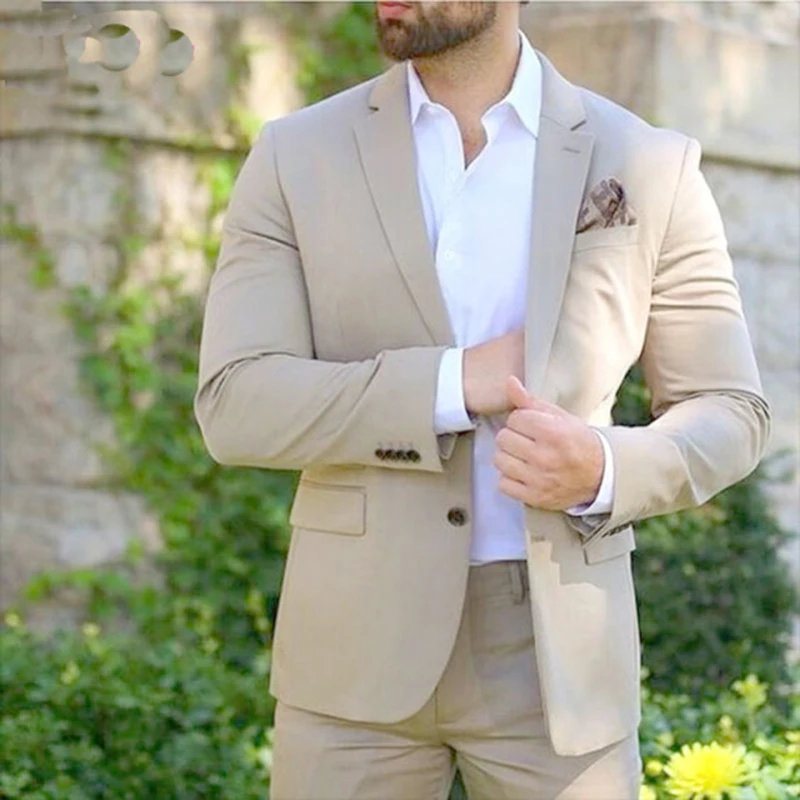 

Beige Classic Male Suit 2022 Slim Fit 2 Pieces Business Suit For Men Tailor Made Casual Men’s Clothing (Blazer+Pants )costume