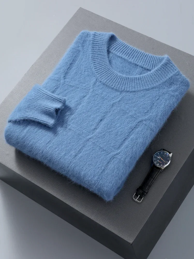 Мужской свитер из 100% кашемира свободный с круглым вырезом трикотаж на осень и