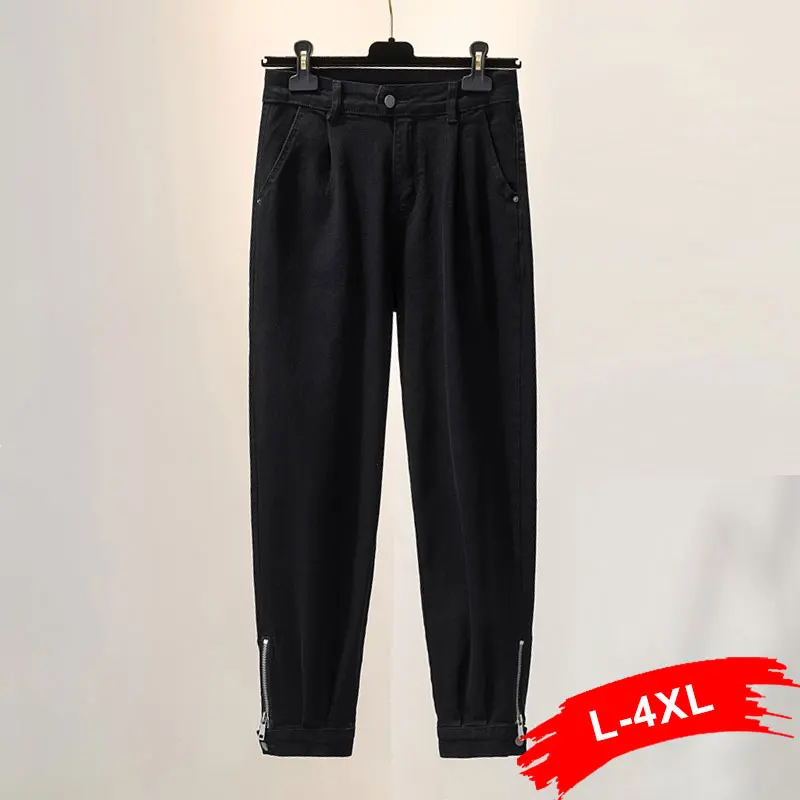 

Casual Boyfriend Zipper Patchwork Women Black Harem Pants Harajuku Stretch Ankle Length Baggy Mom Jeans Streetwear Goth Pant