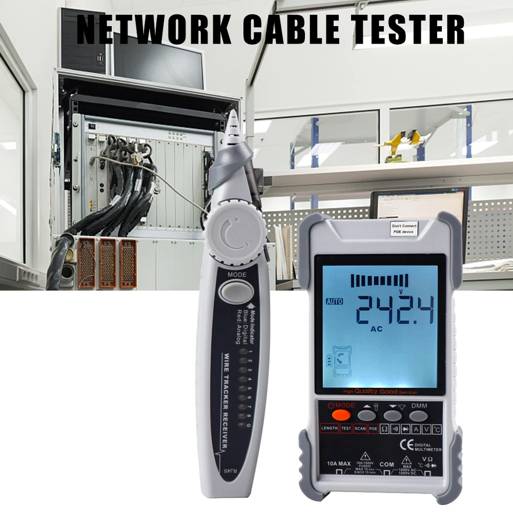 

ET616/ET618 Network Cable Tester LCD Display Analog Digital Search POE Voltage Test Cable Pairing Wiremap Network Tester