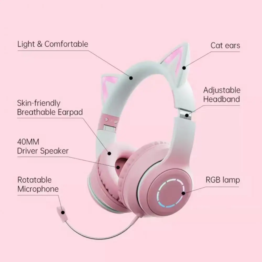

Foldable Wireless Bluetooth Headset 400mAh Detachable Microphone Sport Headphone Stereo Cat Ear Earphones TWS Wireless Earbuds