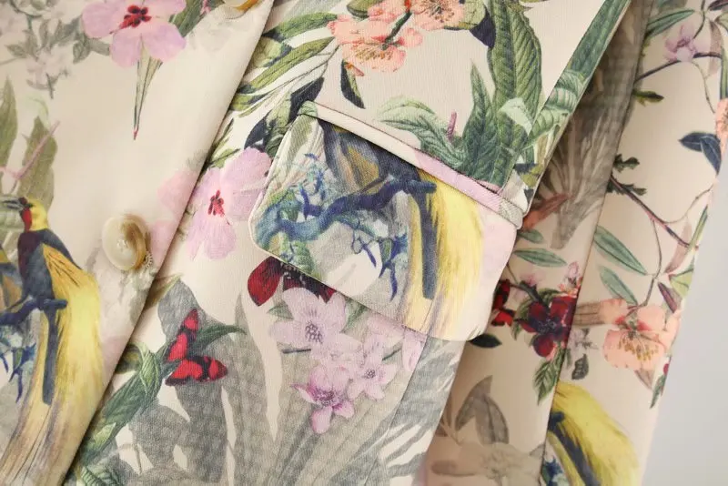 Fashion Women Office Wear Floral Print Blazer Coat Vintage Long Sleeve Pockets Female Outerwear Chic Tops