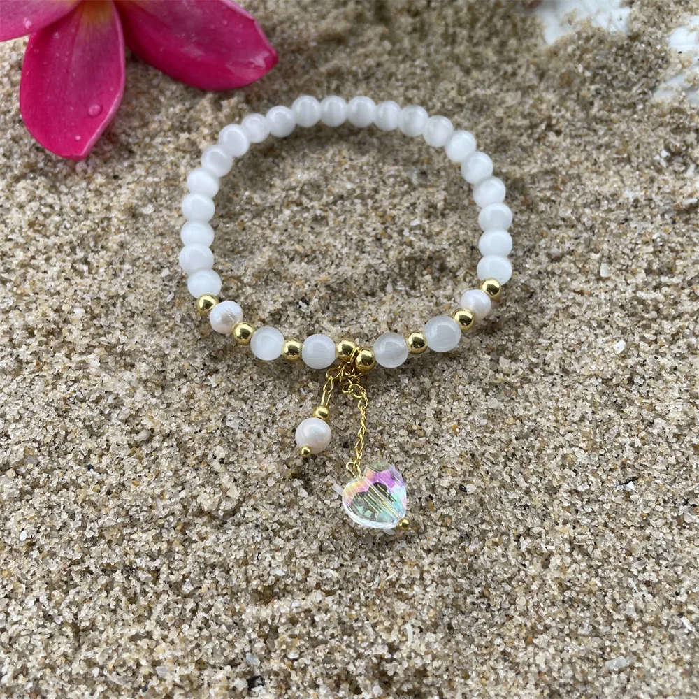 

Handmade Opal Cat's Eye Colorful Heart Shape For Women&Men Couple Femme&Male Fashion Fine Bracelets Birthday&Christmas Gifts