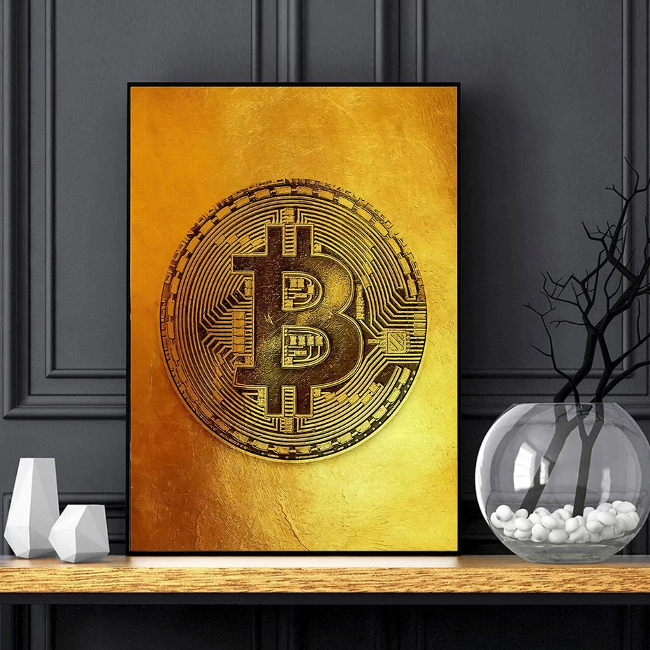 

Canva Art Abstract Bitcoin Decor Painting Glowing Neon Sign Fashion Wall Art Posters and Prints Nordic Style Decoration Home
