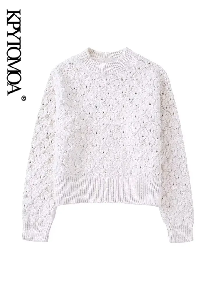 

KPYTOMOA Women Fashion Loose Textured Knit Sweater Vintage O Neck Long Sleeve Female Pullovers Chic Tops