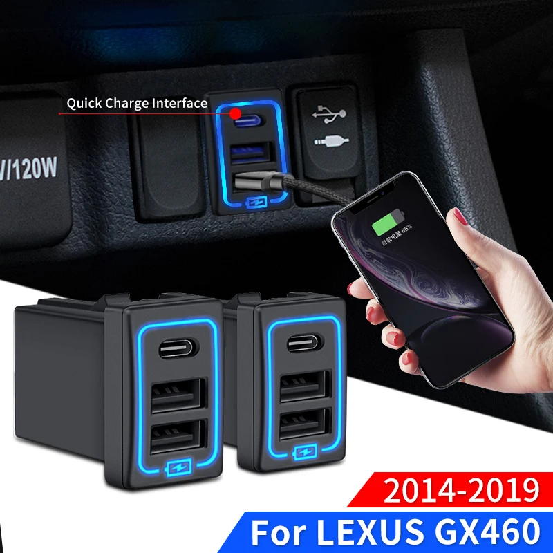 For Lexus GX460 2014-2019 2018 2017 USB Charging Plug PD Type C Fast Charging Interface GX 460 Interior Modification Accessories