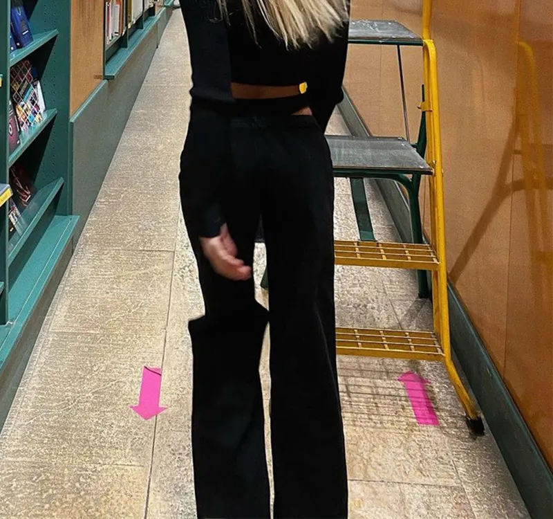

2021 Women Spring Fall Casual Loose Pants Female Korean Solid Color Trouser High Waist Cutout Zipper Black Straight Leg Pants