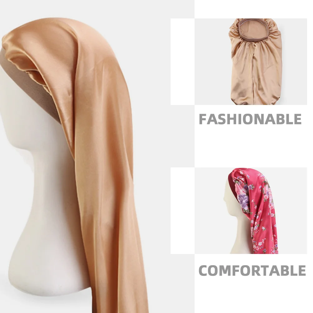 2-х шт. эластичный атласный чепчик для сна с шелковым принтом кудрявых волос