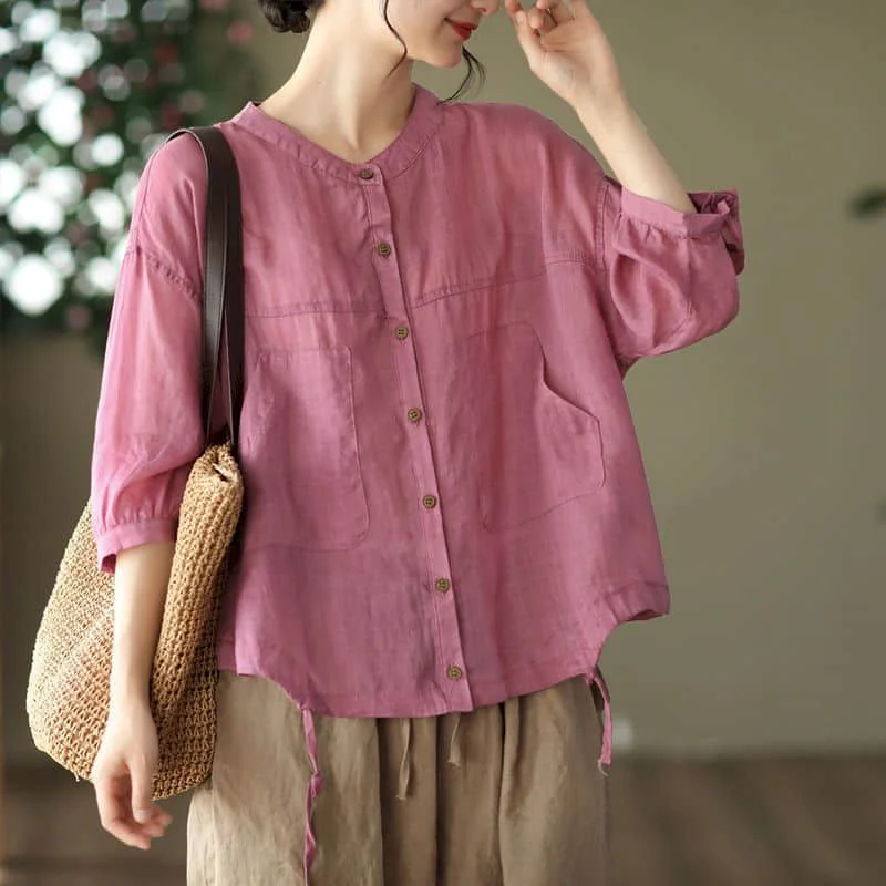 Однотонные рубашки для женщин Повседневная летняя тонкая однобортная блузка
