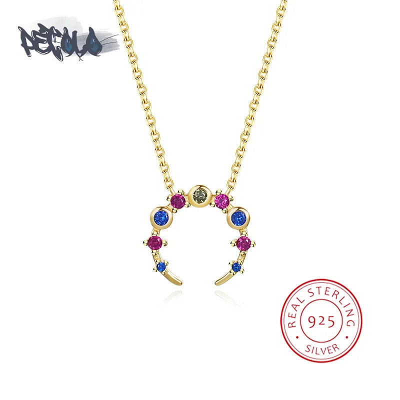 

Exquisite 925 Sterling Silver Necklace for Women Fashion Color Zircon Moon Pendant Clavicle Chain Luxury 18-k Gold Sweater Chain