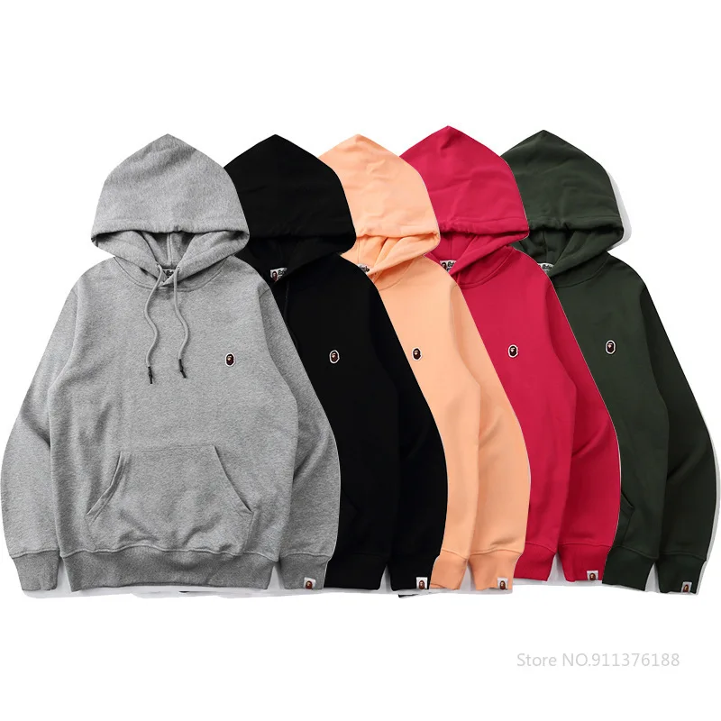 

2022 Sweatshirt Harajuku Hoodie Autumn Men's Casual Bape Shark Embroidery Patch Hooded Fashion Streetwear Couple Clothes