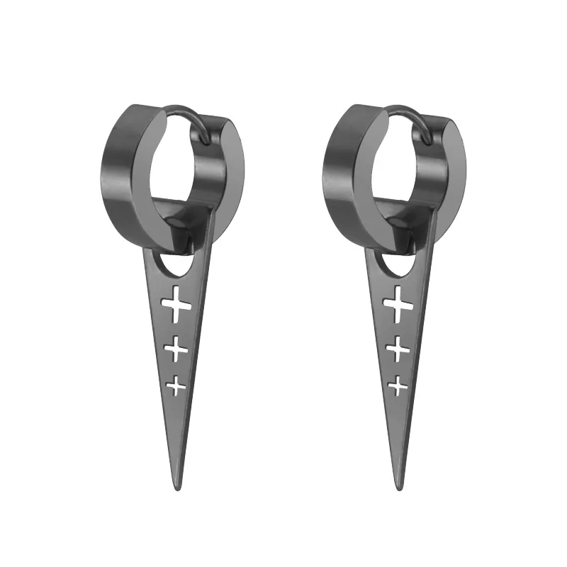 

Simple Black Geometric Triangle Cross Drop Earrings for Men Women Stainless Steel Star Round Hoop Earring Punk Metal Ear Jewelry