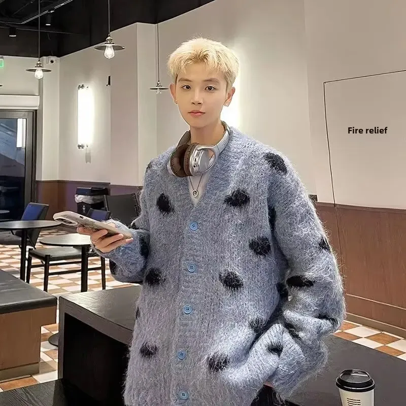 Винтажный вязаный кардиган куртка для мужчин и женщин свободный крой зимний