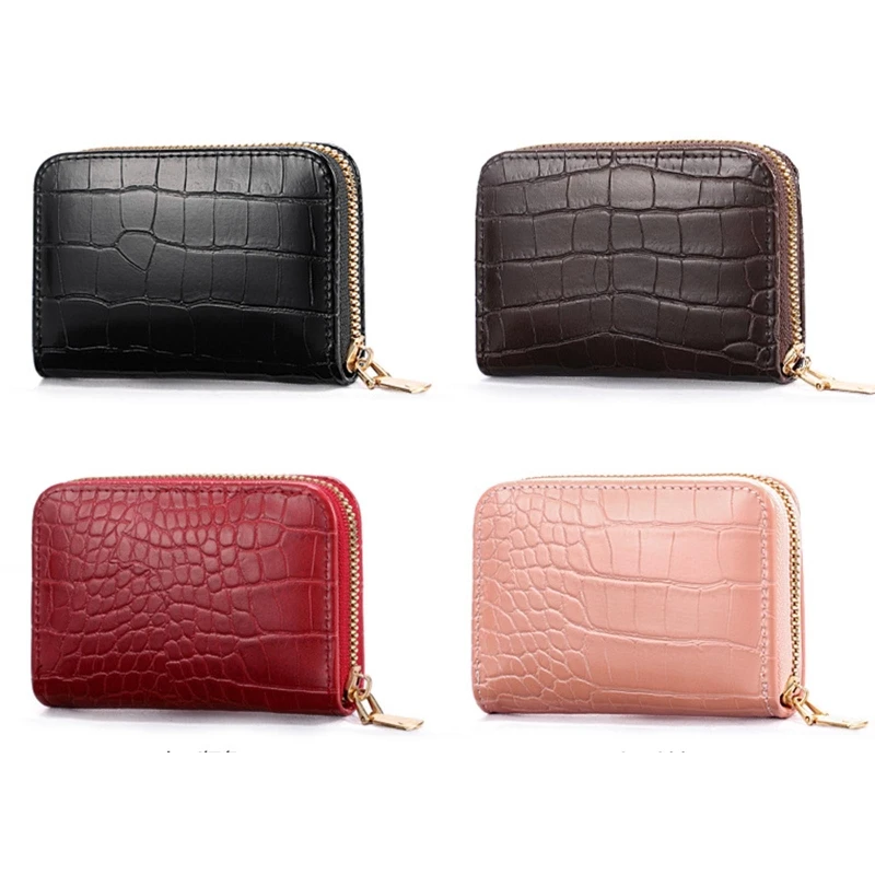 

63HC Women Business Card Holder Pu Leather Bank Credit Cards Wallet Bag Zipper Case Coin Purse