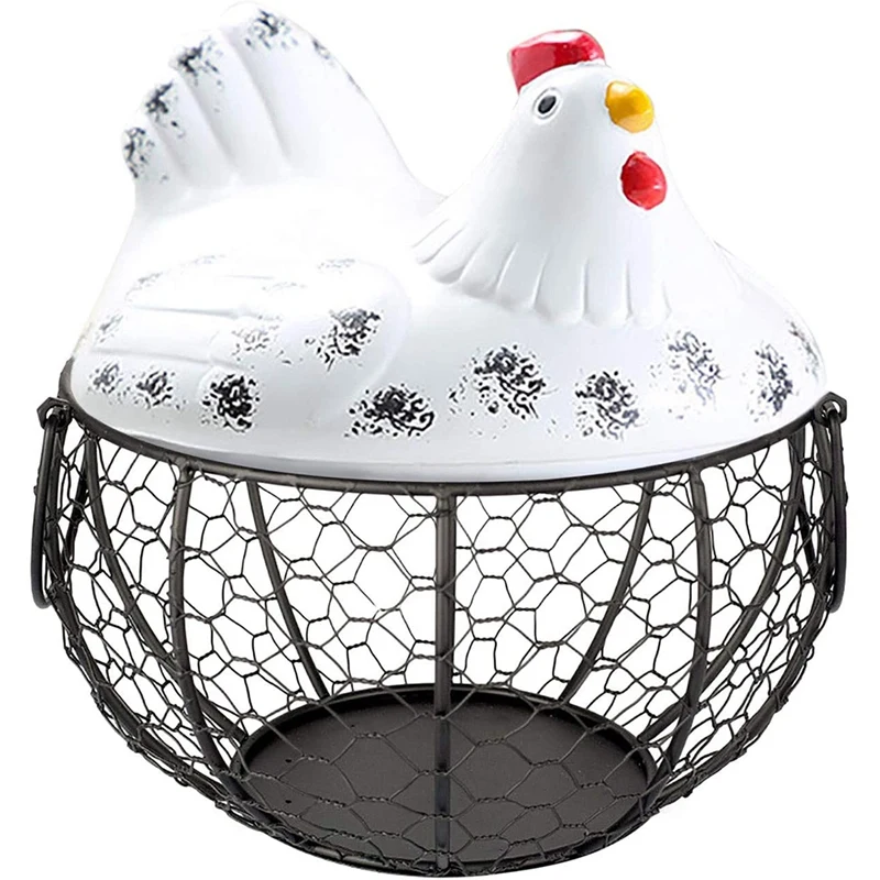 

Egg Basket Eggs Holder Basket Organizer Storage Wrought Wire Restaurant Storage Basket Kitchen Hen Decor (White)