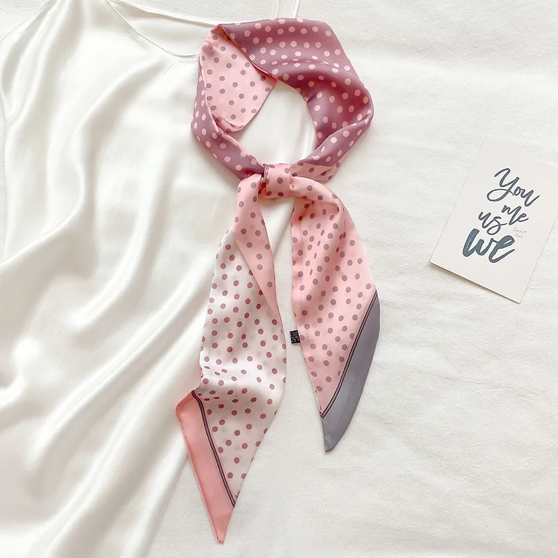 

Sweet Polka Dot Scarves Long Thin Narrow Streamer 9.5*140cm Silk Scarf Women Fashion Autumn and Winter Muffler Tied Bag Ribbon