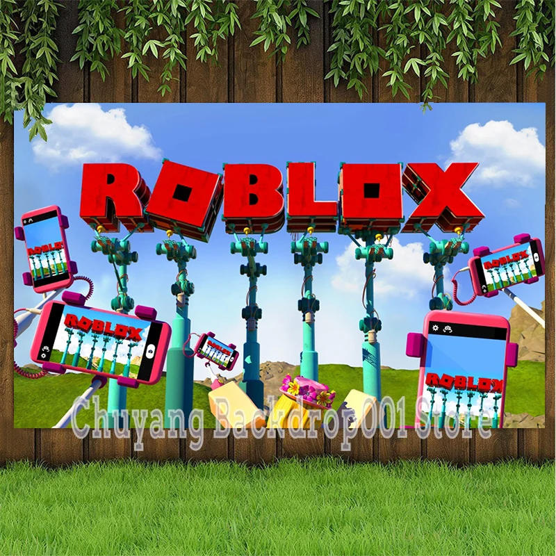 

Disney Roblo Game Backdrop Support Customize Name Baby Shower Birthday Party Decorations Vinyl Photography Background