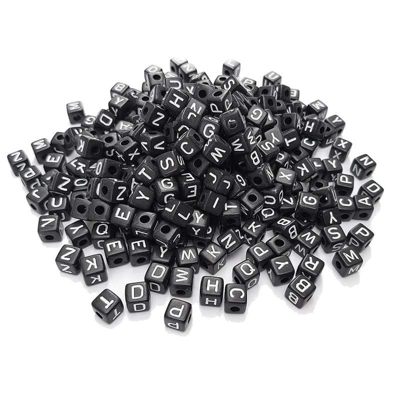 

300Pcs 10X10mm Big Black Square Acrylic Alphabet Letter Beads A-Z Mixed Plastic Shape Loose Beads For DIY Jewelry Making