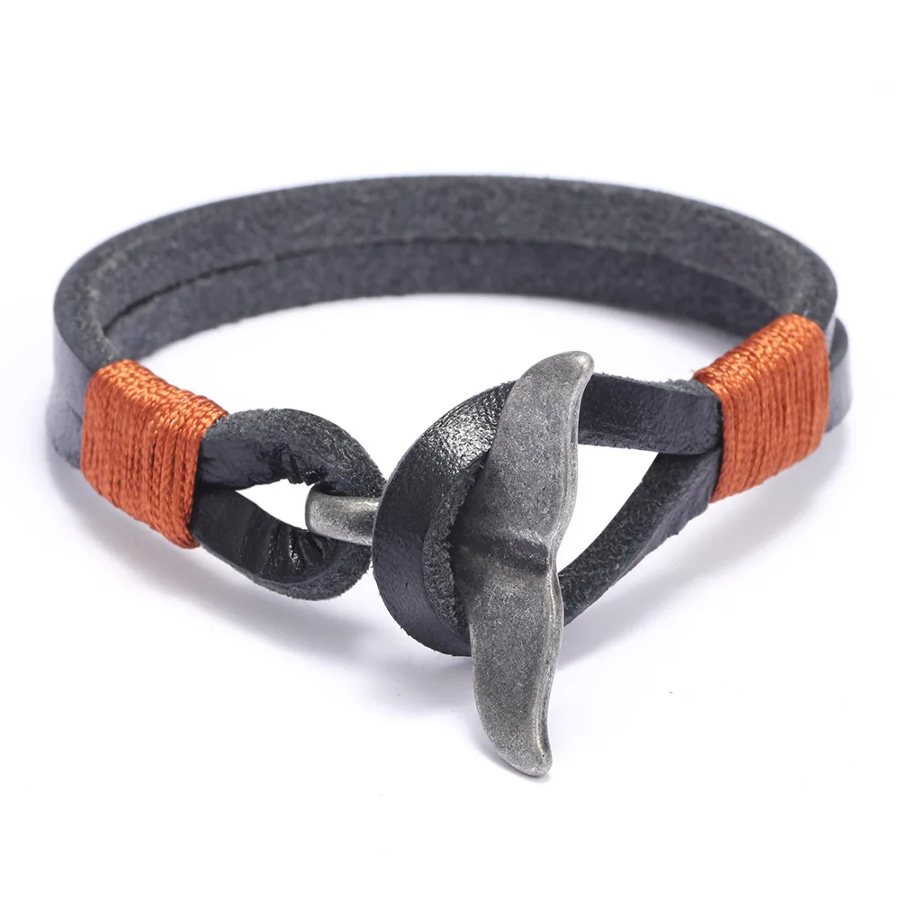 

New Men Whale Tail Handmade Woven Leather Rope Bracelet Personalized Temperament Alloy Metal Match Jewelry Wholesale