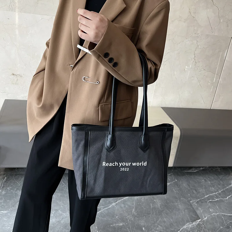 Commuter Large Capacity Women's Shoulder Bags Popular Versatile Canvas Tote Bag Simple Fashion Handbag Retro Solid Color Satchel