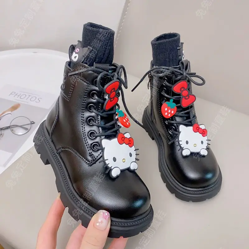 

2023 Autumn Winter Kawaii Sanrio Hello Kitty Anime Children Ankle Boots Cute Kt Cat Zipper Plus Cashmere Warm Shoes Kids Toys