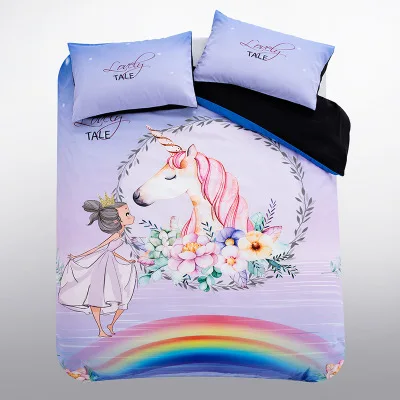 

3D Unicorn Duvet Cover Set for Kids Bedding Set Fairytale with Sparkling Stars Digital Printing Queen King Size Quilt Cover