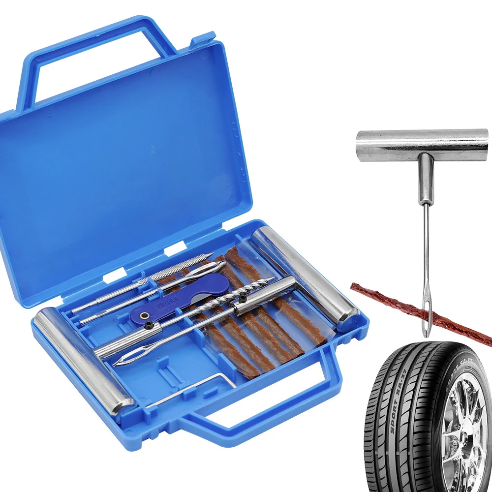 

Auto Tubeless Tire Repair Kit Car Tire Puncture Repair Tool Kit Studding Tool for Car Bicycle Tyre with Storage Box Garage Tool
