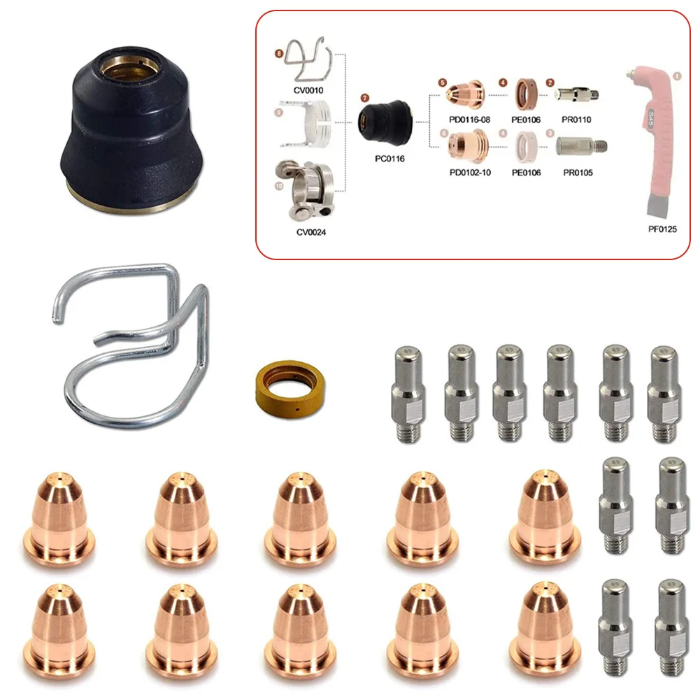 23Pcs Plasma Electrode Welding Nozzle PR0110 Tip 0.8 PD0116-08 Shield Cup Kit For S45 Torch Plasma Cutter Welding Soldering Part enlarge