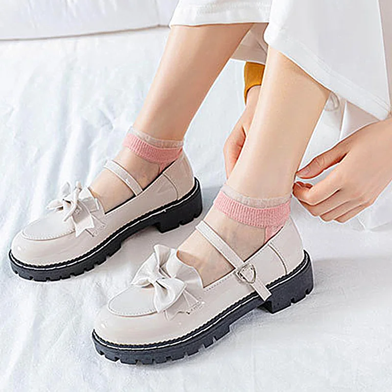 

Носки женские прозрачные кружевные с вышивкой, 6 цветов, 2 пары