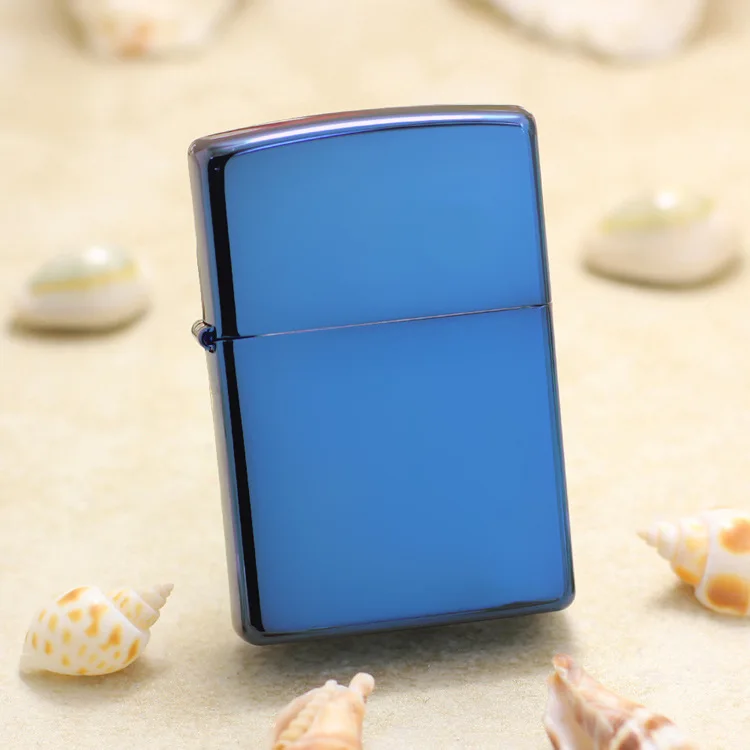 Genuine Zippo oil lighter copper windproof Blue ice mirror cigarette Kerosene lighters Gift with anti-counterfeiting code