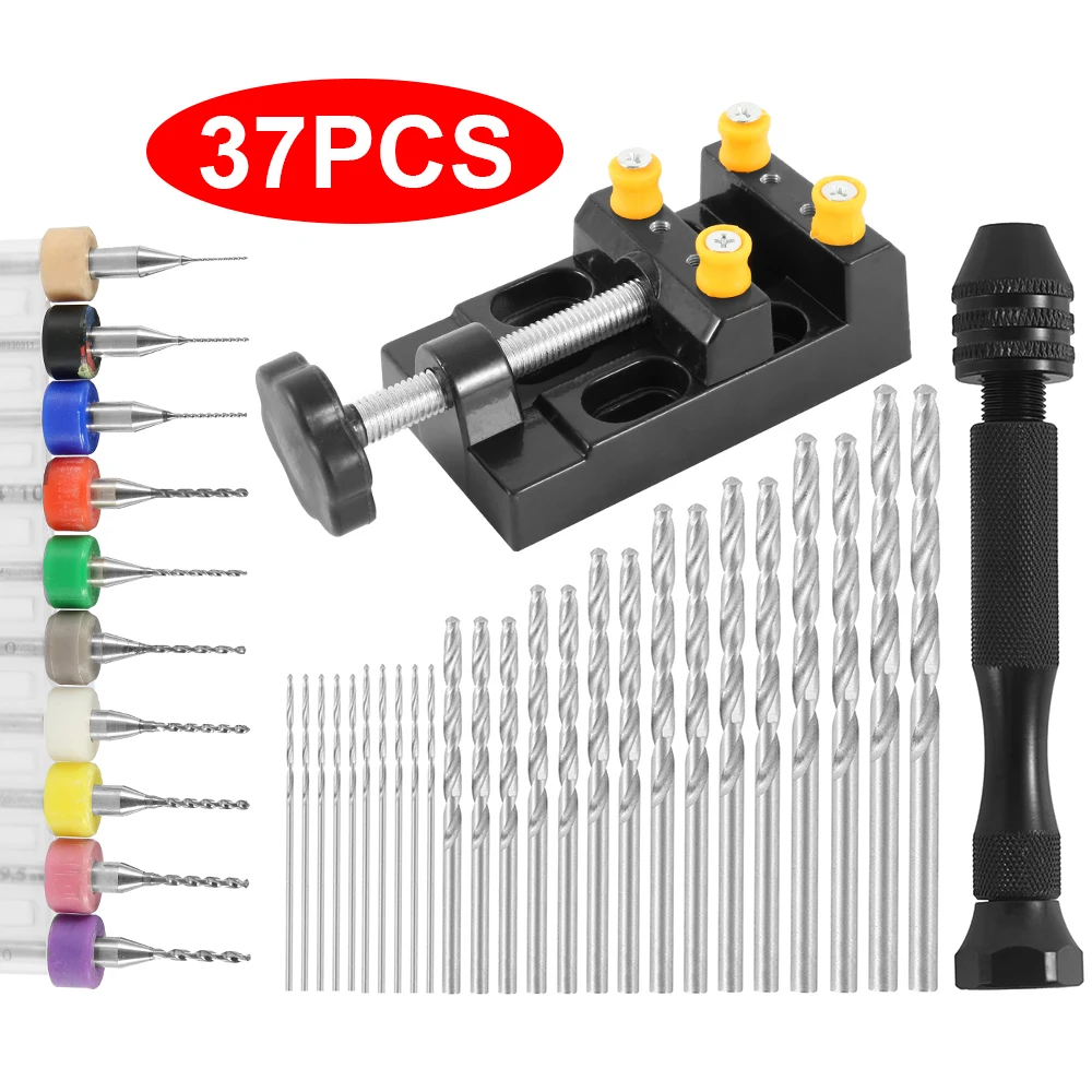 

PCB Mini Drills Twist Drill Bits With Aluminum Alloy Pin Vise 0.3-3.4mm Hand Drill With Keyless Chuck Rotary Tools Wood Drilling