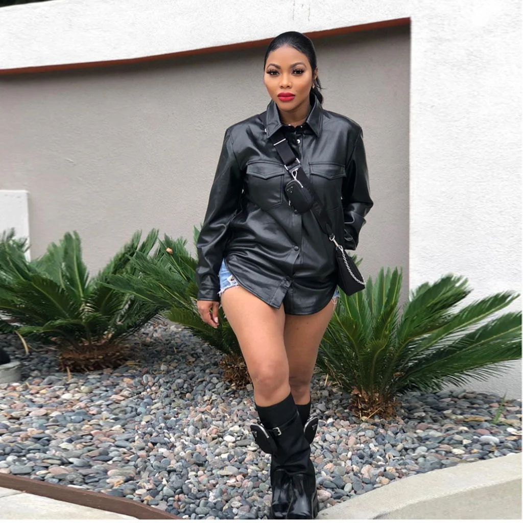 Women's Jacket Leather Cardigan New Fashion Autumn Winter Women Top Casual Long Sleeve Coats Shirt High Street Female Clothing