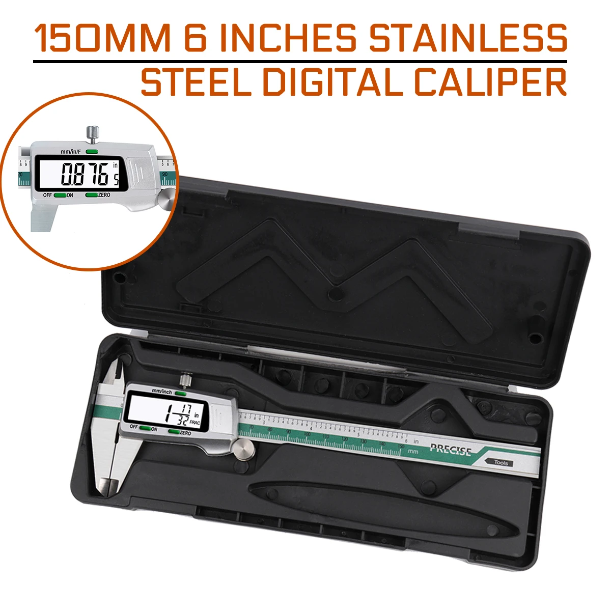 150mm 6 Inches Stainless Steel Digital Caliper Inch/Metric/Fractions Conversion 0.01mm Resolution with Box |