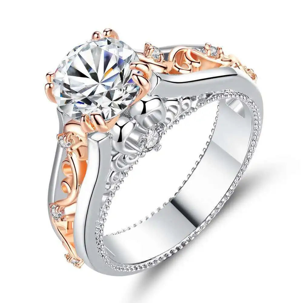 

Milangirl Romantic Decorative Pattern Rose Gold Ring High Quality AAA+ Champagne Cubic Zirconia Engagement Gift for Women