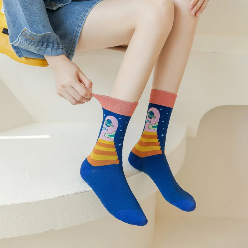 High Quality Women's Sports Socks Fashion Trend Cotton Socks Color Personality Socks