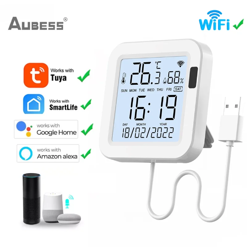 

WiFi Humidity Temperaturer Sensor With LCD Screen Display Tuya USB Power Detector Intellgent Linkage Work With Alexa Google Home