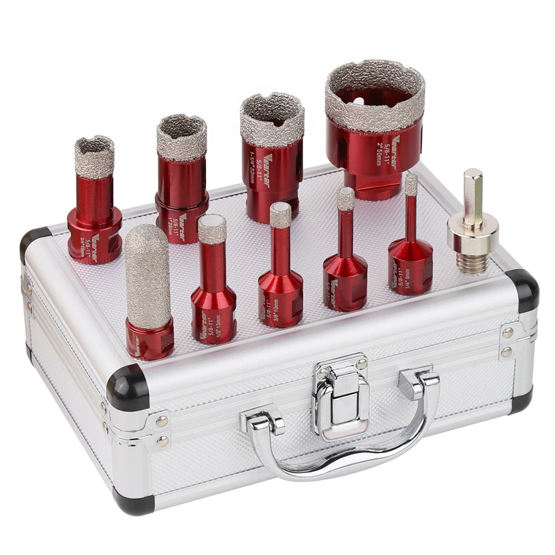 Vearter 10Pcs 5/8-11'' Thread Vacuum Brazed Diamond Masonry Core Drill Bit Hole Saw Kit For Tile Stone Marble Ceramic Granite