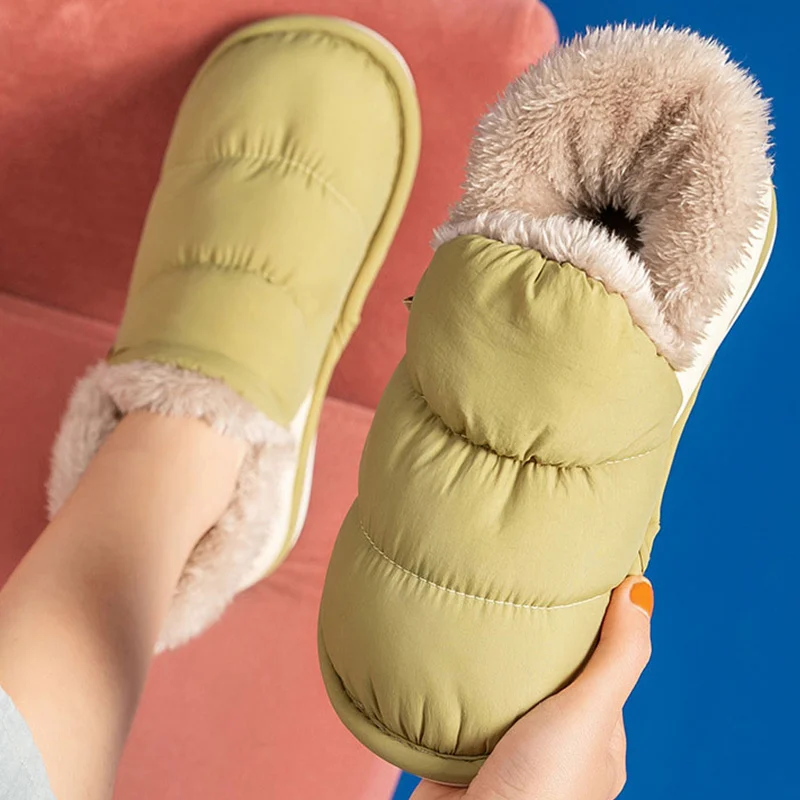 Women's Winter Slippers for Home Short Plush Warm House Slippers Solid Striped Indoor Slippers Female Plus Size 44-45 Soft