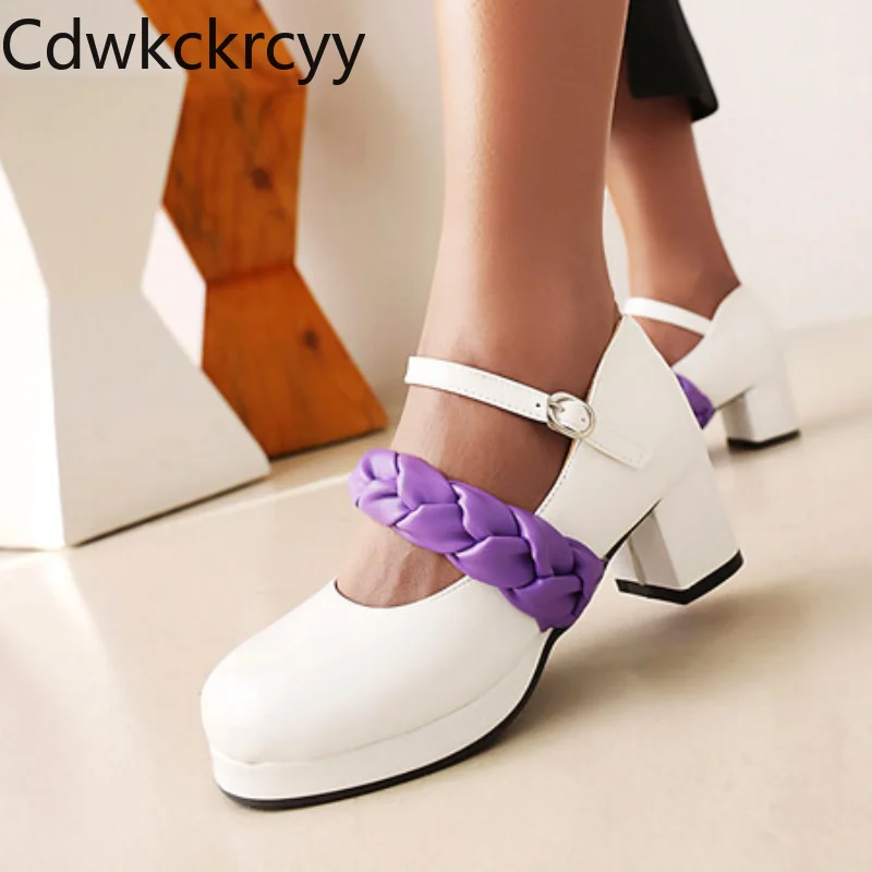 

Туфли женские с круглым носком, высокий каблук, Туфли Мэри Джейн, пряжка с закрытым носком, универсальные цвета, весна-осень