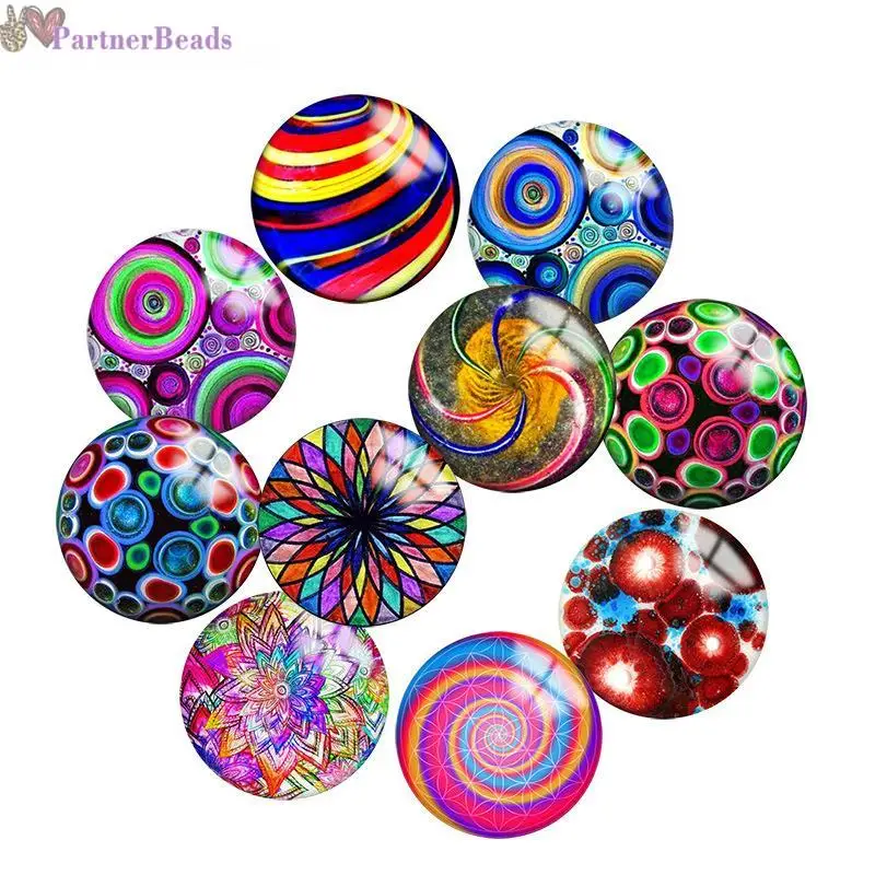 

Colorful Pattern Round Photo Glass Cabochon Demo Flat Back Making Findings 20mm Snap Button N2811