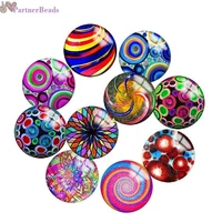 colorful pattern round photo glass cabochon demo flat back making findings 20mm snap button n2811